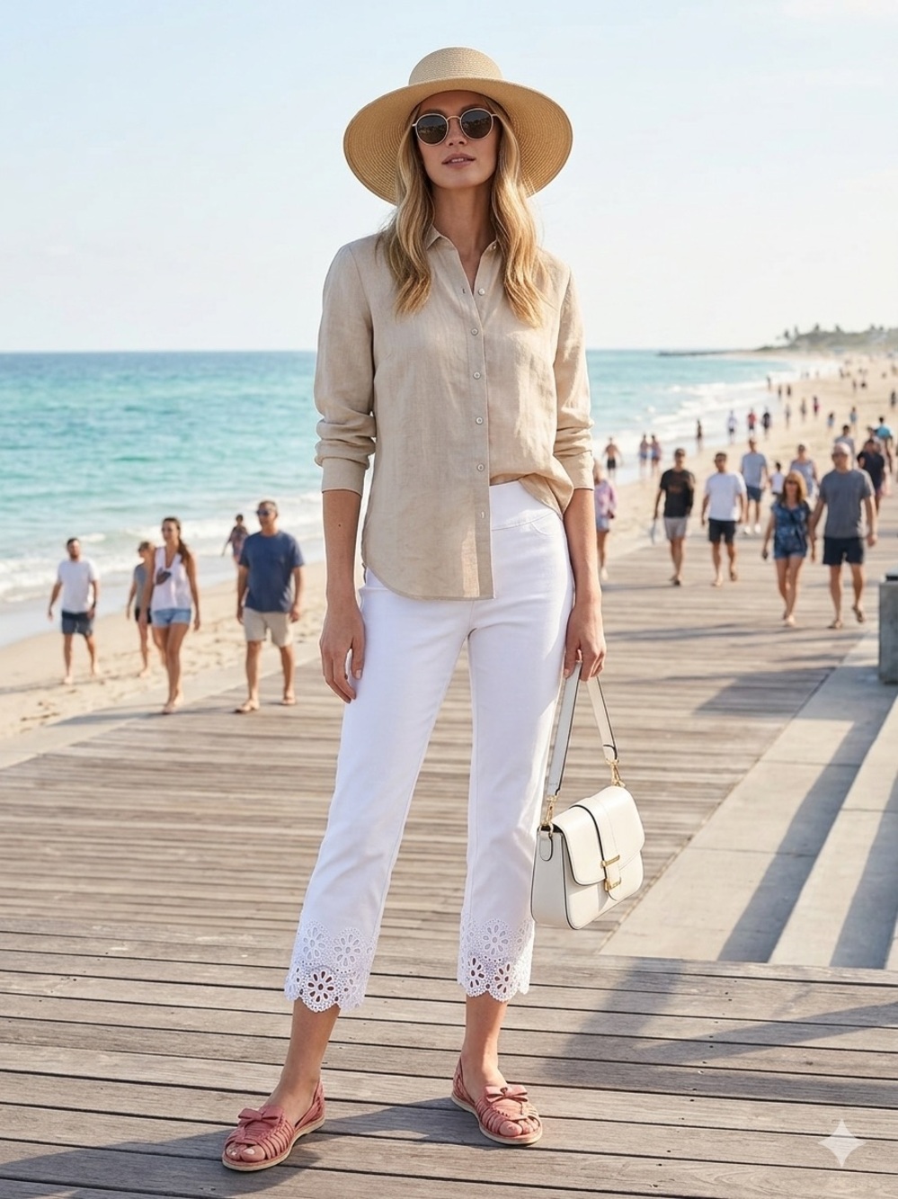 AT T Y R E  White Eyelet Cropped Pants - ATTYRE